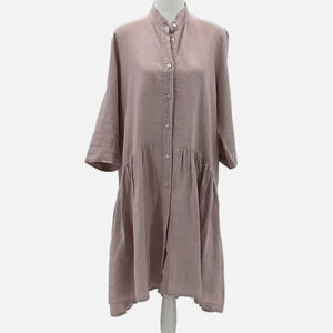 Crown Linen Designs Lagenlook Button Front Oversized Linen Dress - Size Small